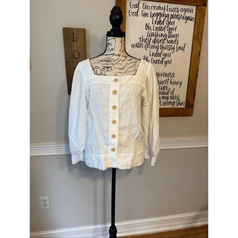 J. Crew Women's Long Sleeve Square Neck Button Front Blouse White Size Small